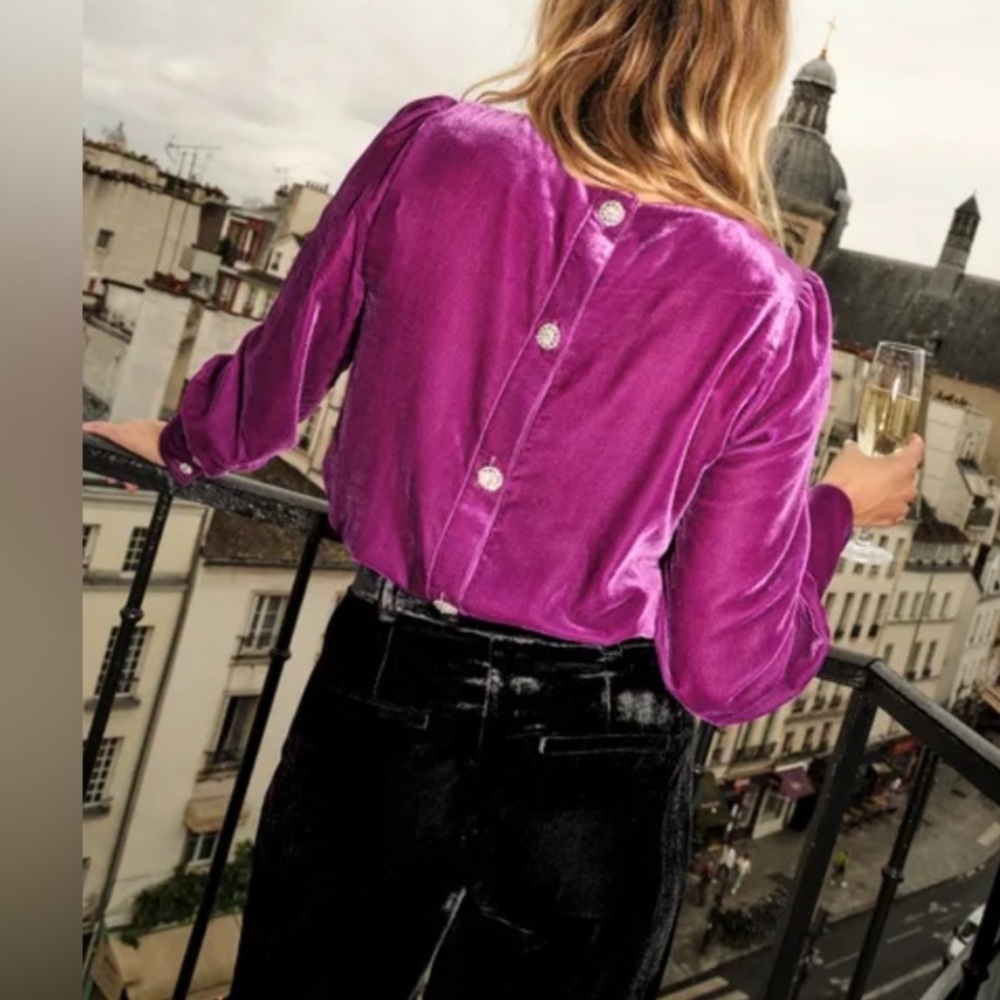 Boden Regal Purple Button Back Velvet Top